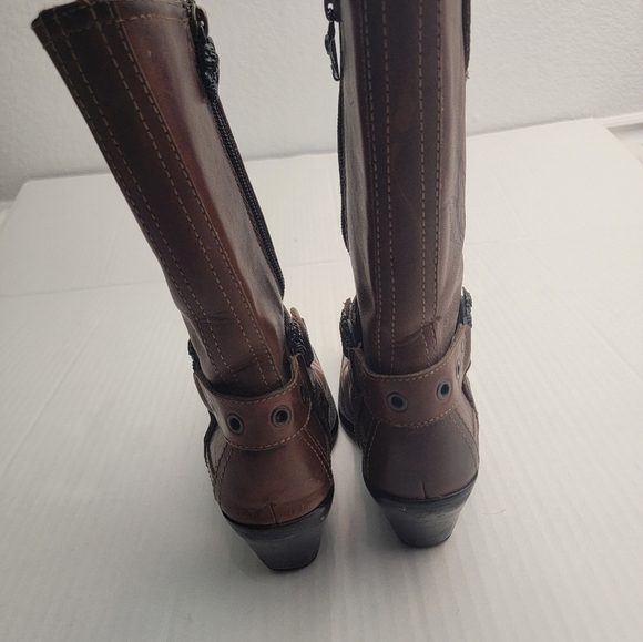 Mark Nason Leather Siren Boots  Sz 7 Harness Distressed Squared Toe Brown - Picture 10 of 12